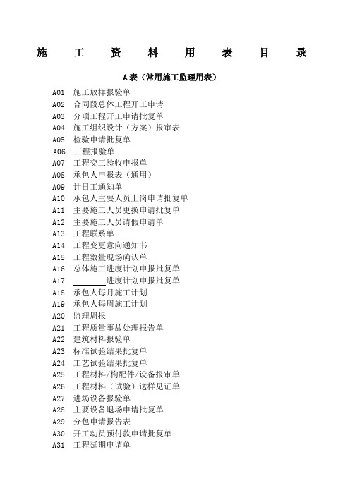 市政工程标准资料表格