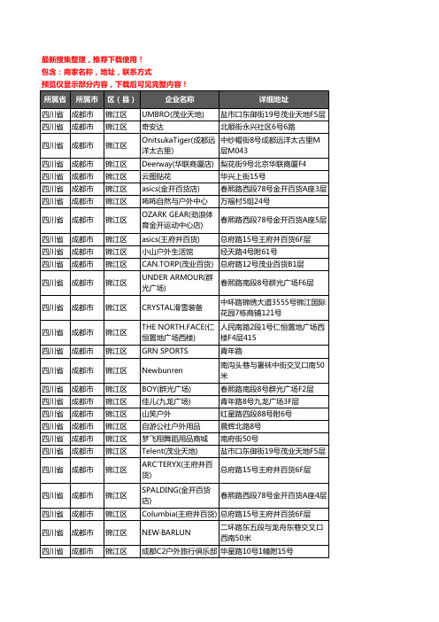 新版四川省成都市锦江区户外用品企业公司商家户名录单联系方式地址大全97家