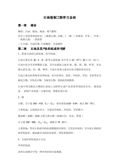 石油炼制工程学习总结