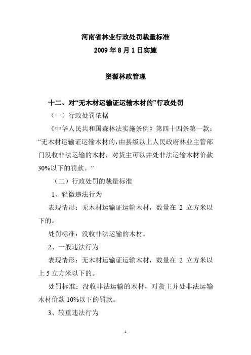 河南省林业行政处罚裁量标准