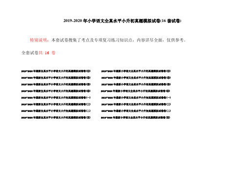 2019-2020年小学语文全真水平小升初真题模拟试卷(16套试卷)