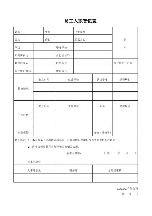 【2023】员工入登记表+员工离职申请表