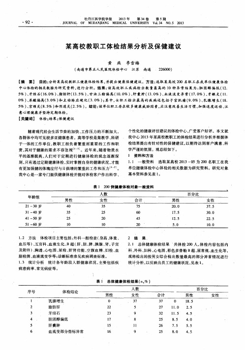 某高校教职工体检结果分析及保健建议