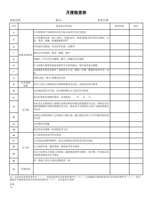 特种设备月度检查表(灭菌锅)