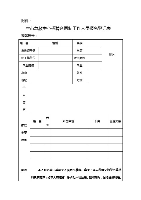 江阴市急救中心招聘合同制工作人员报名登记表【模板】