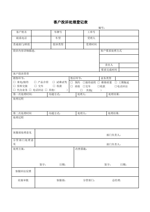 投诉处理单模板