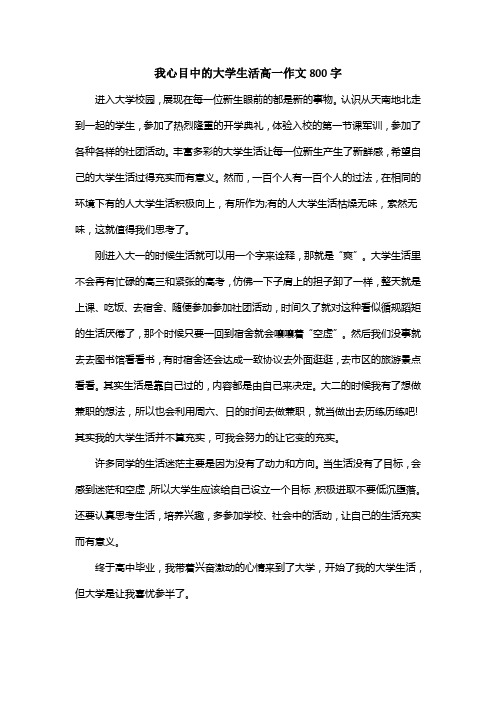 我心目中的大学生活高一作文800字