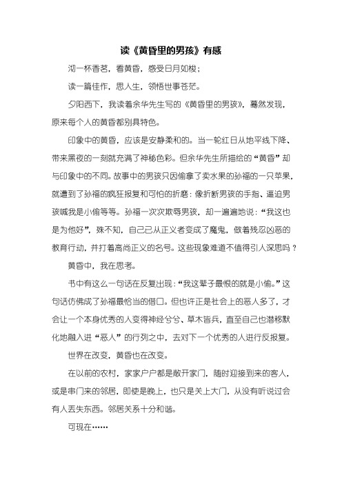 读后感:读《黄昏里的男孩》有感1000字