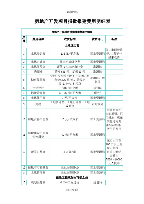 房地产开发项目报批报建费用明细表