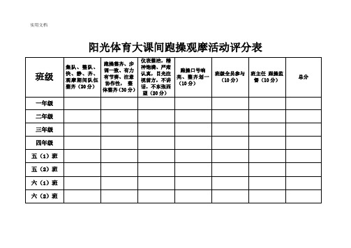 阳光体育大课间跑操观摩活动评分表