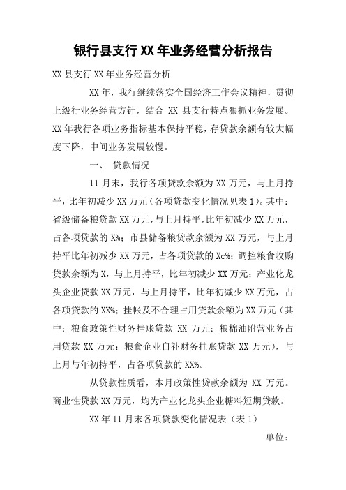 银行县支行XX年业务经营分析报告