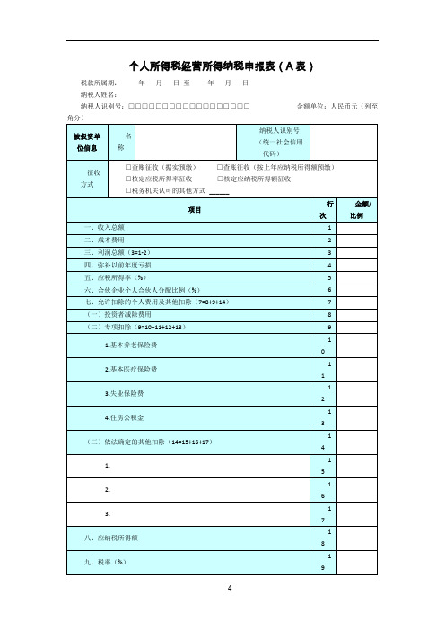 个人所得税经营所得纳税申报表(A表)-营业所得税a表