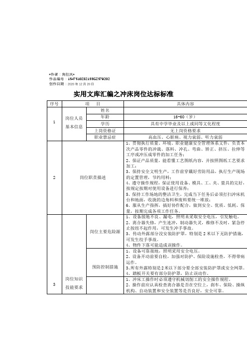 实用文库汇编之冲床岗位达标