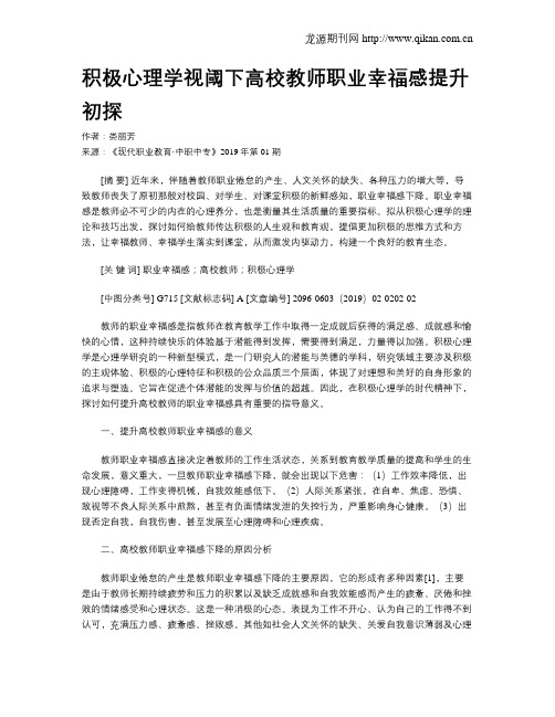 积极心理学视阈下高校教师职业幸福感提升初探