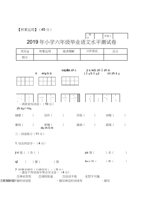 2019年新课标人教版小升初语文毕业试题