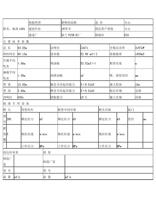 耙吸船性能参数表