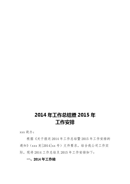 2014年工作总结暨2015年工作安排的报告