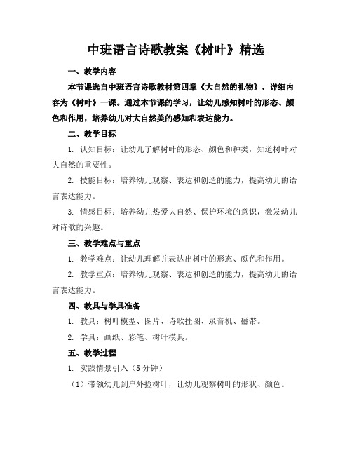 中班语言诗歌教案《树叶》精选