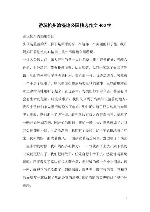 游玩杭州湾湿地公园精选作文400字