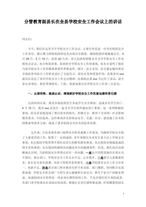 分管教育副县长在全县学校安全工作会议上的讲话