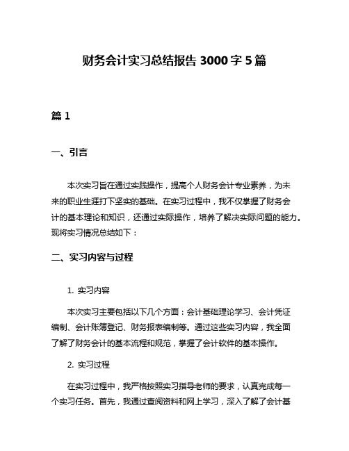 财务会计实习总结报告3000字5篇