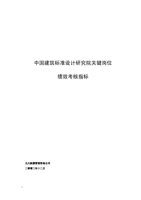 某设计研究院关键岗位绩效考核指标