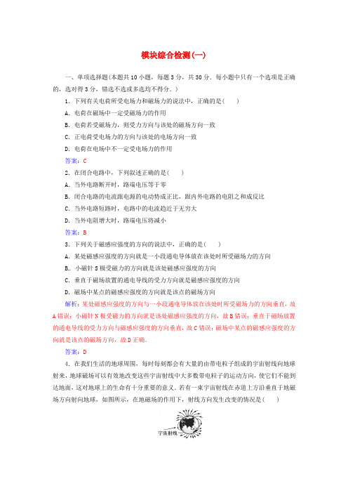 2017-2018学年高中物理 模块综合检测(一)粤教版选修3-1