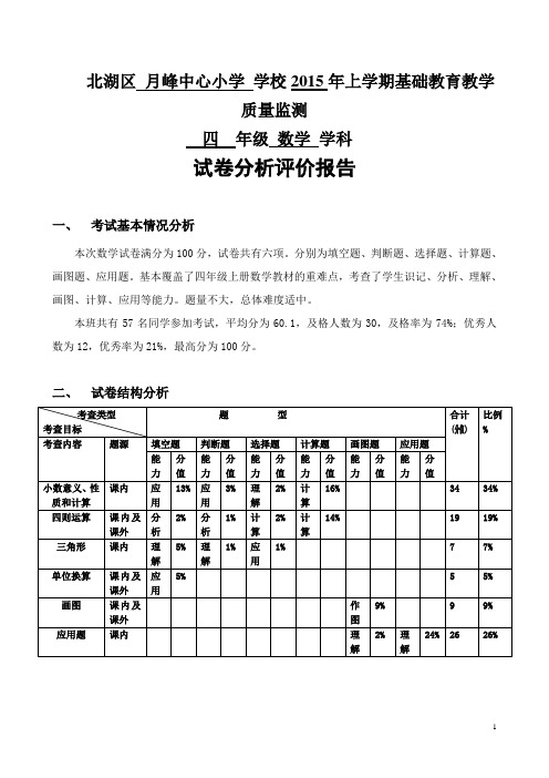 四年级下册数学试卷分析报告