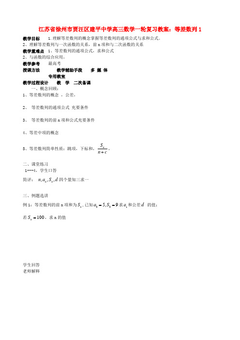 高三数学一轮复习 等差数列1教案