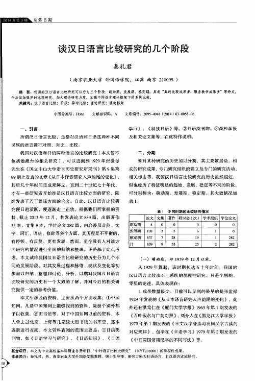 谈汉日语言比较研究的几个阶段