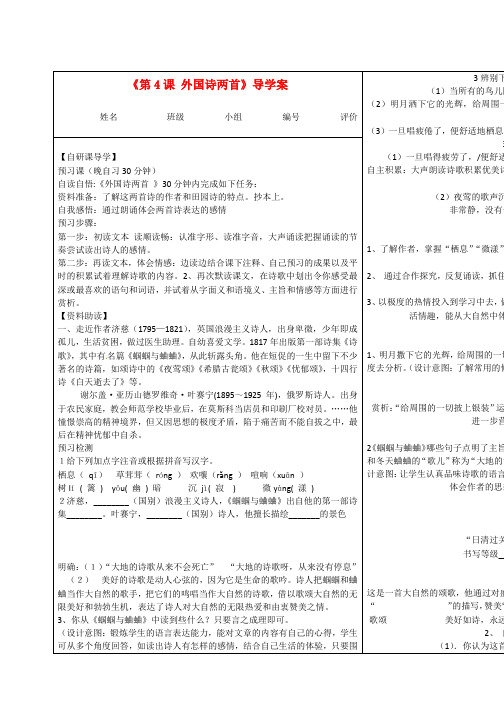 小学语文《外国诗两首》导学案九年级语文上册(教师版)