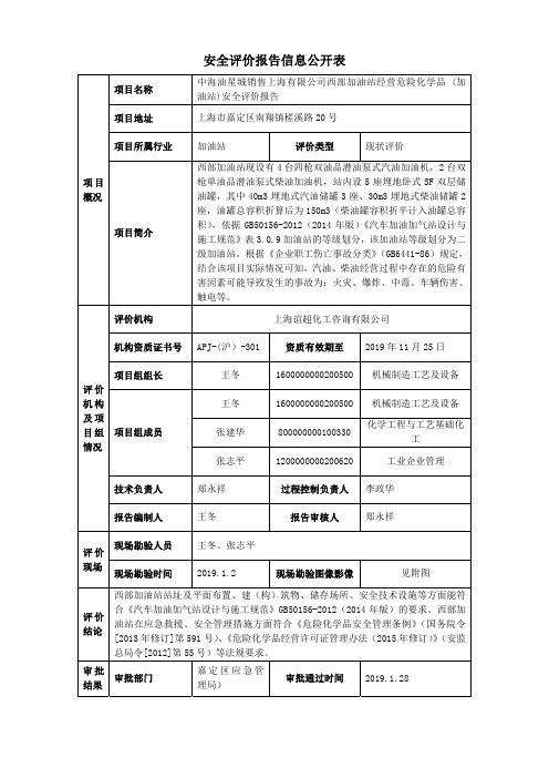 安全评价报告信息公开表