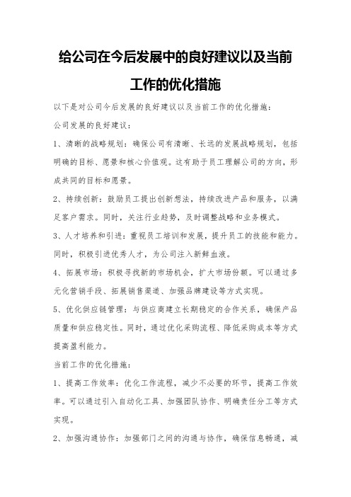 给公司在今后发展中的良好建议以及当前工作的优化措施