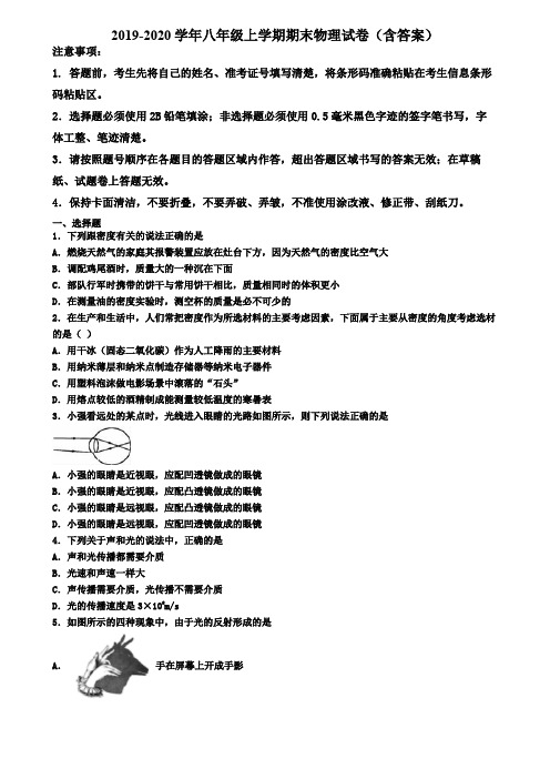 广东省深圳市2019-2020学年物理八年级上学期期末试卷