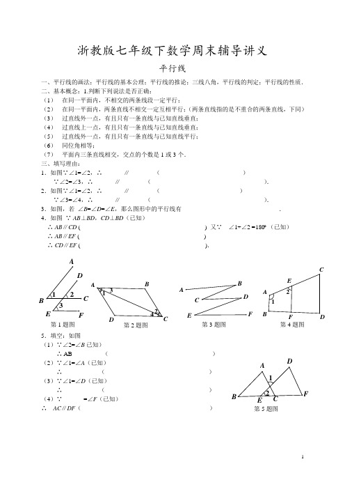 浙教版七年级下数学周末辅导讲义《平行线》