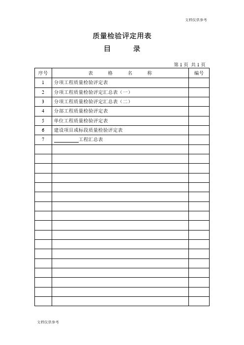 检验评定用表目录