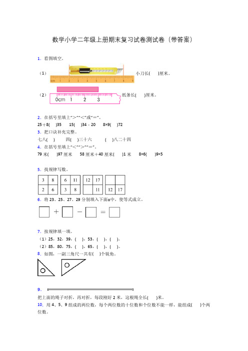 数学小学二年级上册期末复习试卷测试卷(带答案)