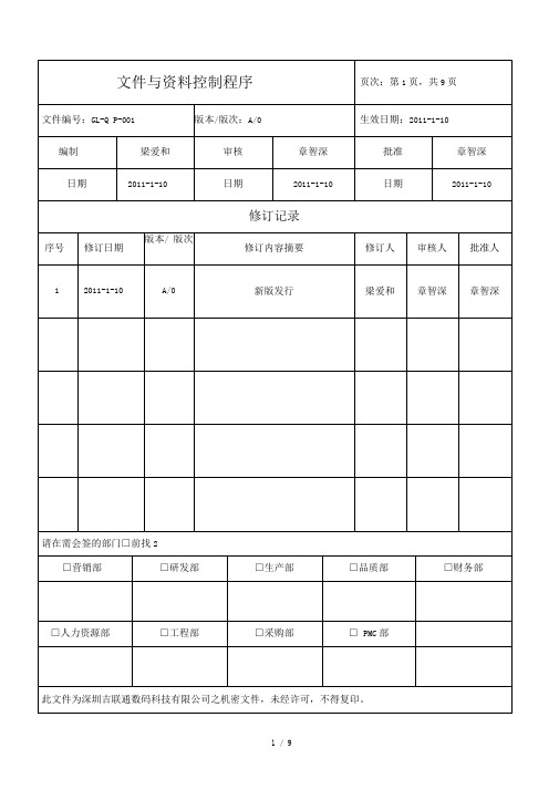 GLQP文件与资料控制程序