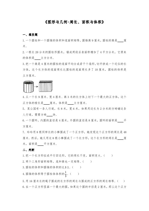 六年级数学下册试题一课一练《图形与几何-周长、面积与体积》-苏教版【含答案】