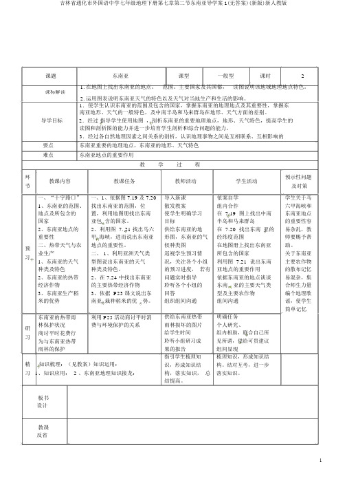 吉林省通化市外国语中学七年级地理下册第七章第二节东南亚导学案1(无答案)(新版)新人教版