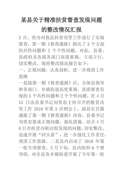 某县关于精准扶贫督查发现问题的整改情况汇报