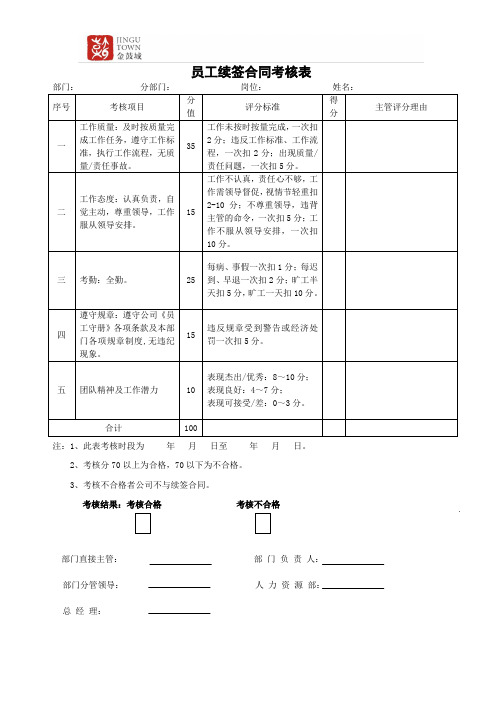 员工续签合同考核表