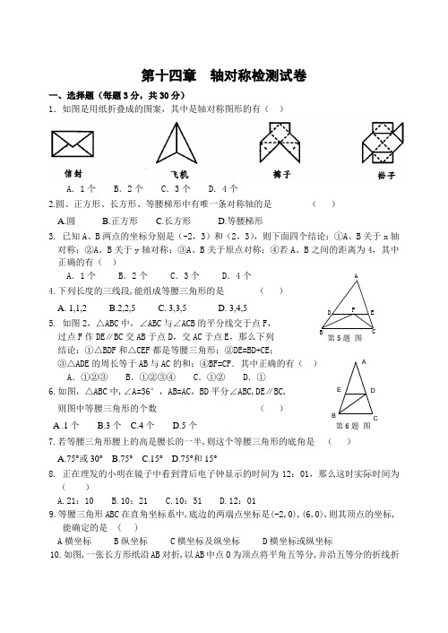 2014年秋季新版新人教版八年级数学上学期第十三章 轴对称单元复习试卷58