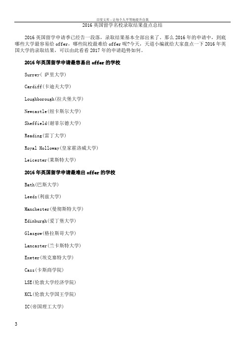 2016英国留学名校录取结果盘点总结