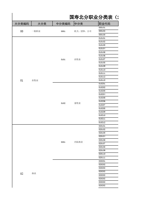 中国人寿2014版意外险职业表分类导入版(20140909)