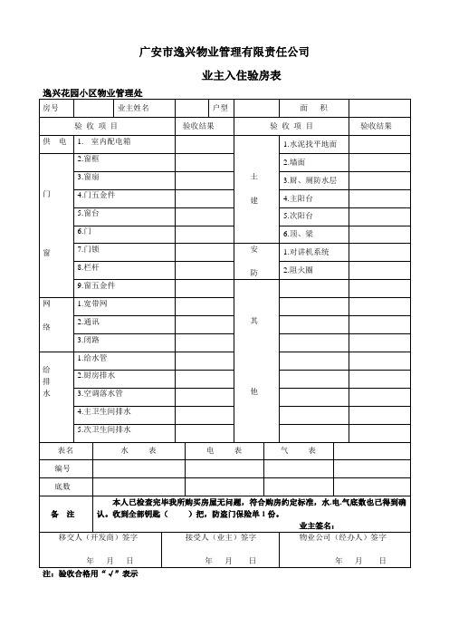 逸兴花园入住验房表