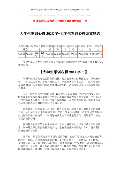 2019年大学生军训心得201X字-大学生军训心得范文精选-word范文模板 (5页)