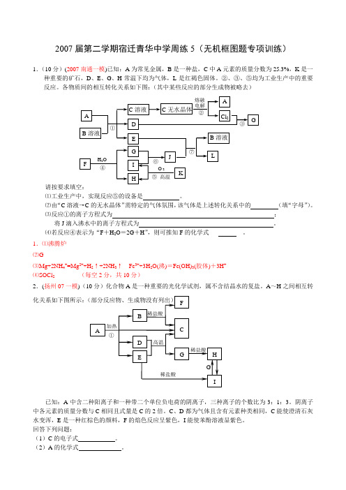 7900届第二学期宿迁青华中学周练无机框图题专项训练