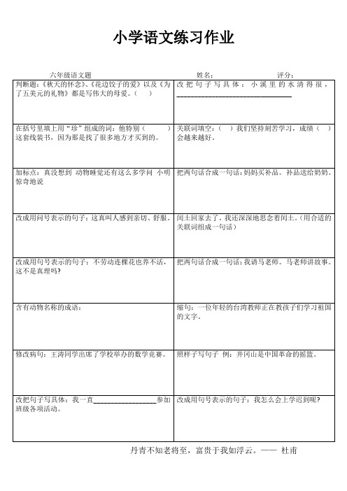 小学六年级语文课堂延伸练习III (10)