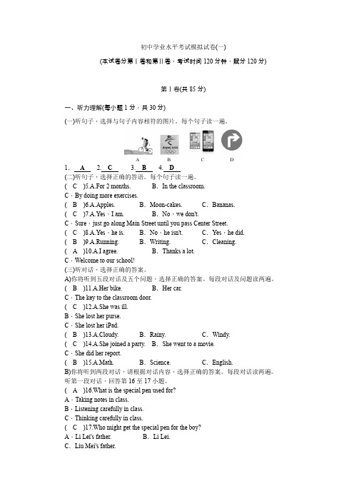 人教版九年级英语下册中考模拟试卷(1)